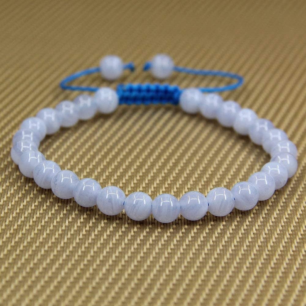 Blue Lace Agate Bracelet Reiki Healing Feng-Shui Crystal Gem Stone 8mm  Beads Bracelets
